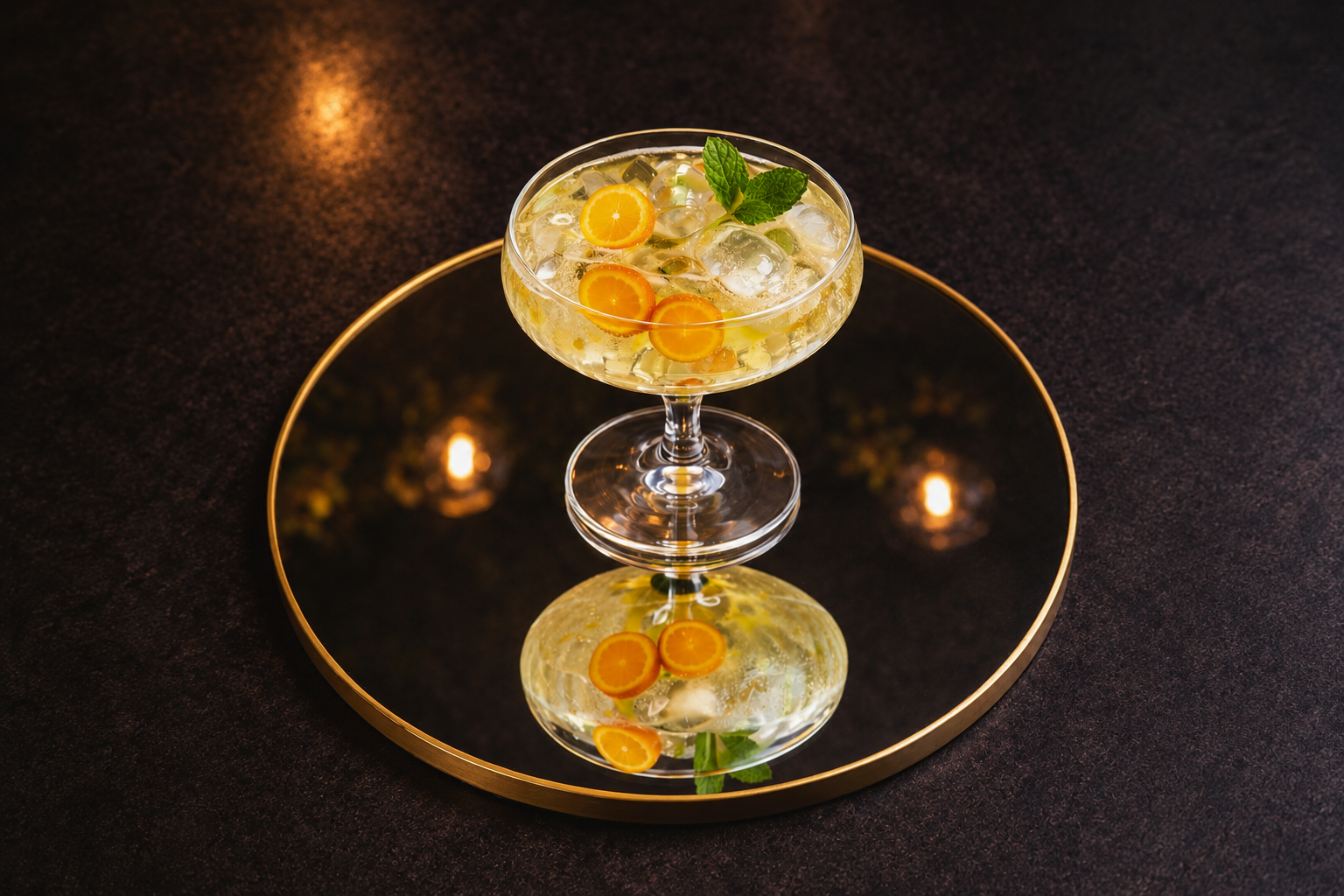 Cocktail signature servi sur plateau doré au Hype Coffee Club